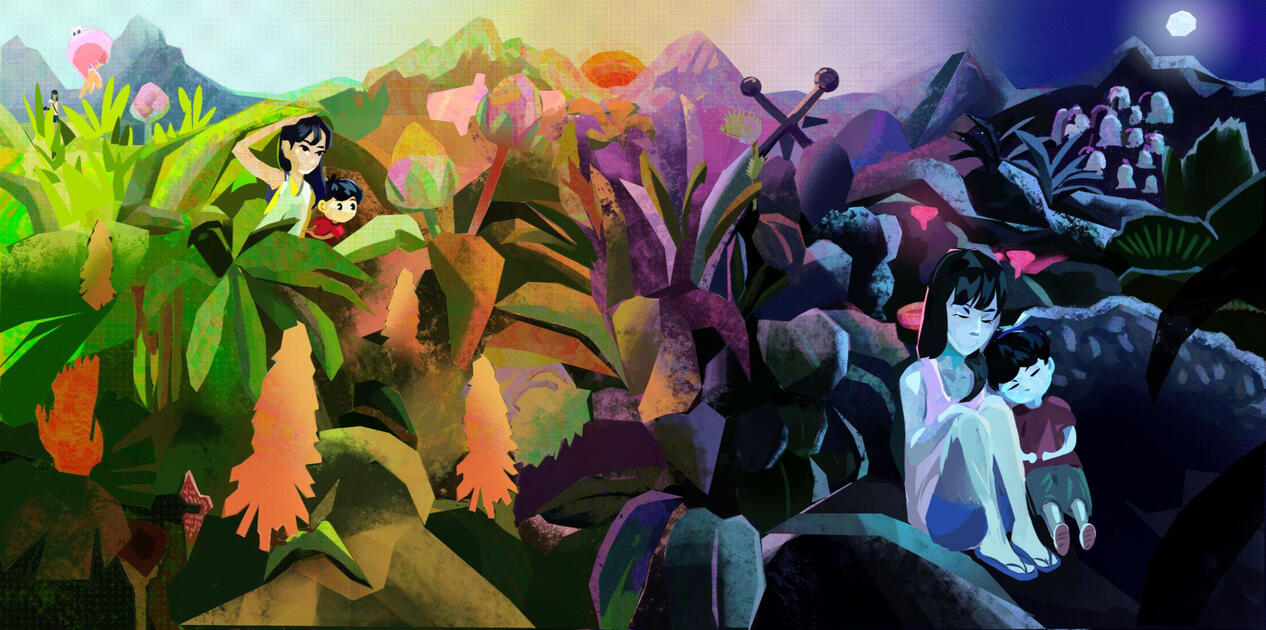 Riki and Bort panorama illustration